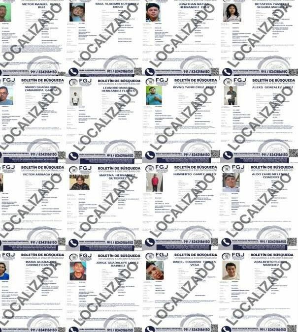 La Fiscalía General de Justicia del Estado de Tamaulipas informó que, del 5 al 11 de enero, 20 personas que habían sido reportadas como no localizadas fueron encontradas con vida