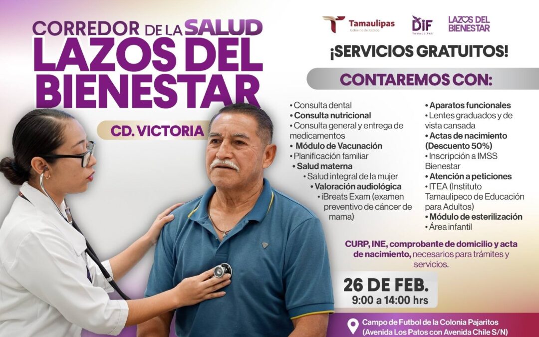 DIF Tamaulipas invita a las familias de Victoria a participar en los Corredores de la Salud “Lazos del Bienestar”