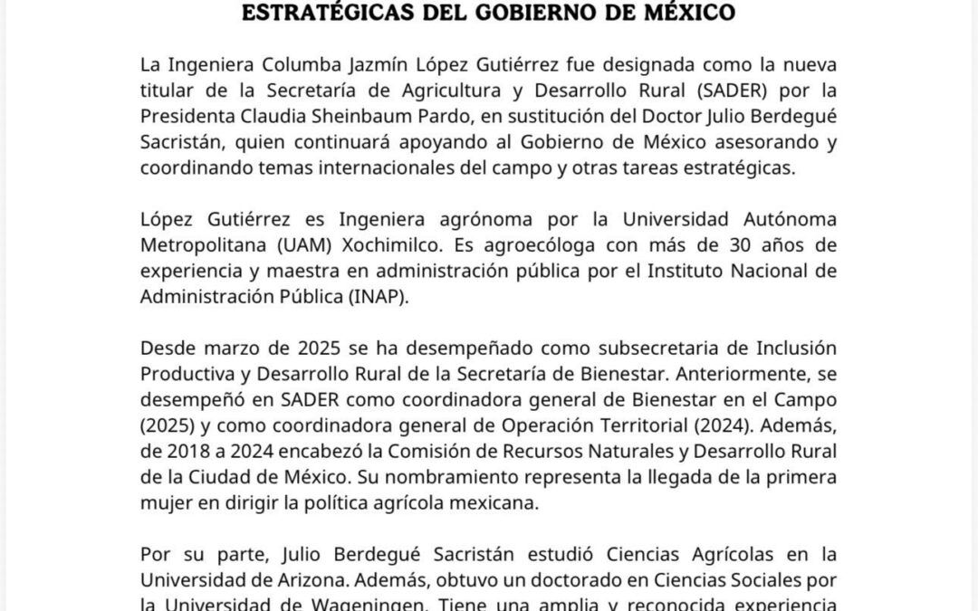 Julio Berdegué renunció a la Secretaría de Agricultura y Desarrollo Rural.