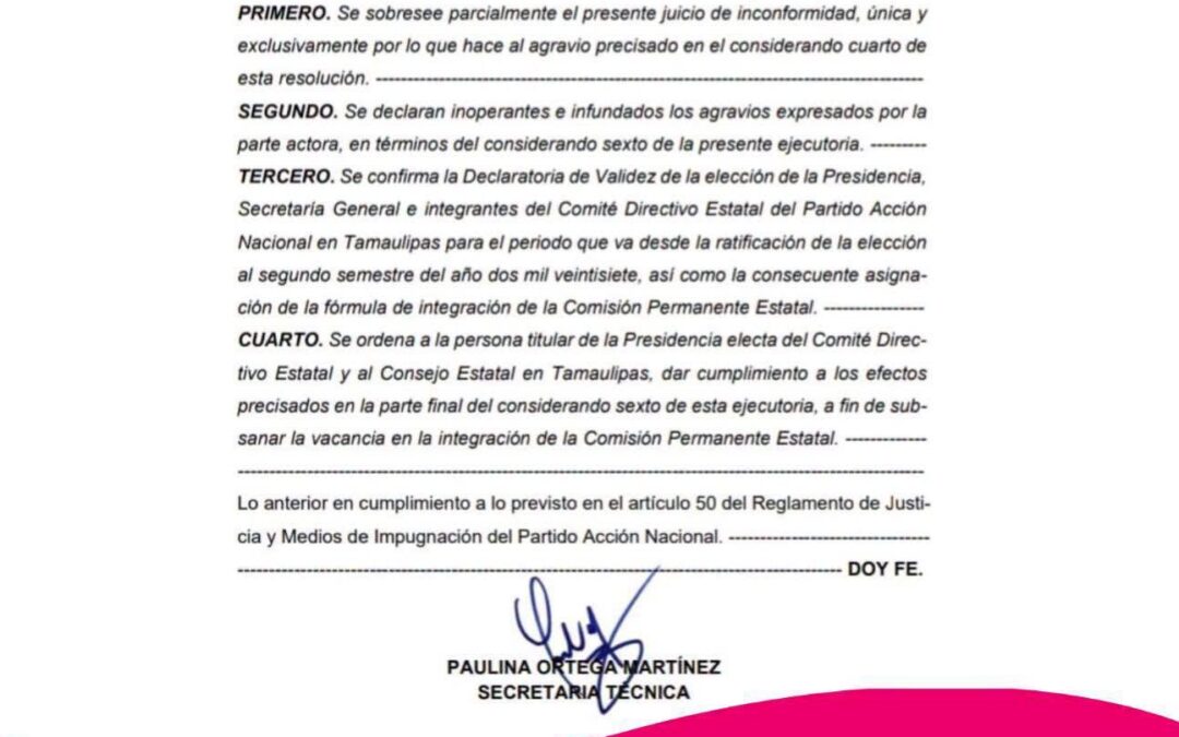 PAN Tamaulipas inicia transición de dirigencia tras resolución que ratifica elección interna